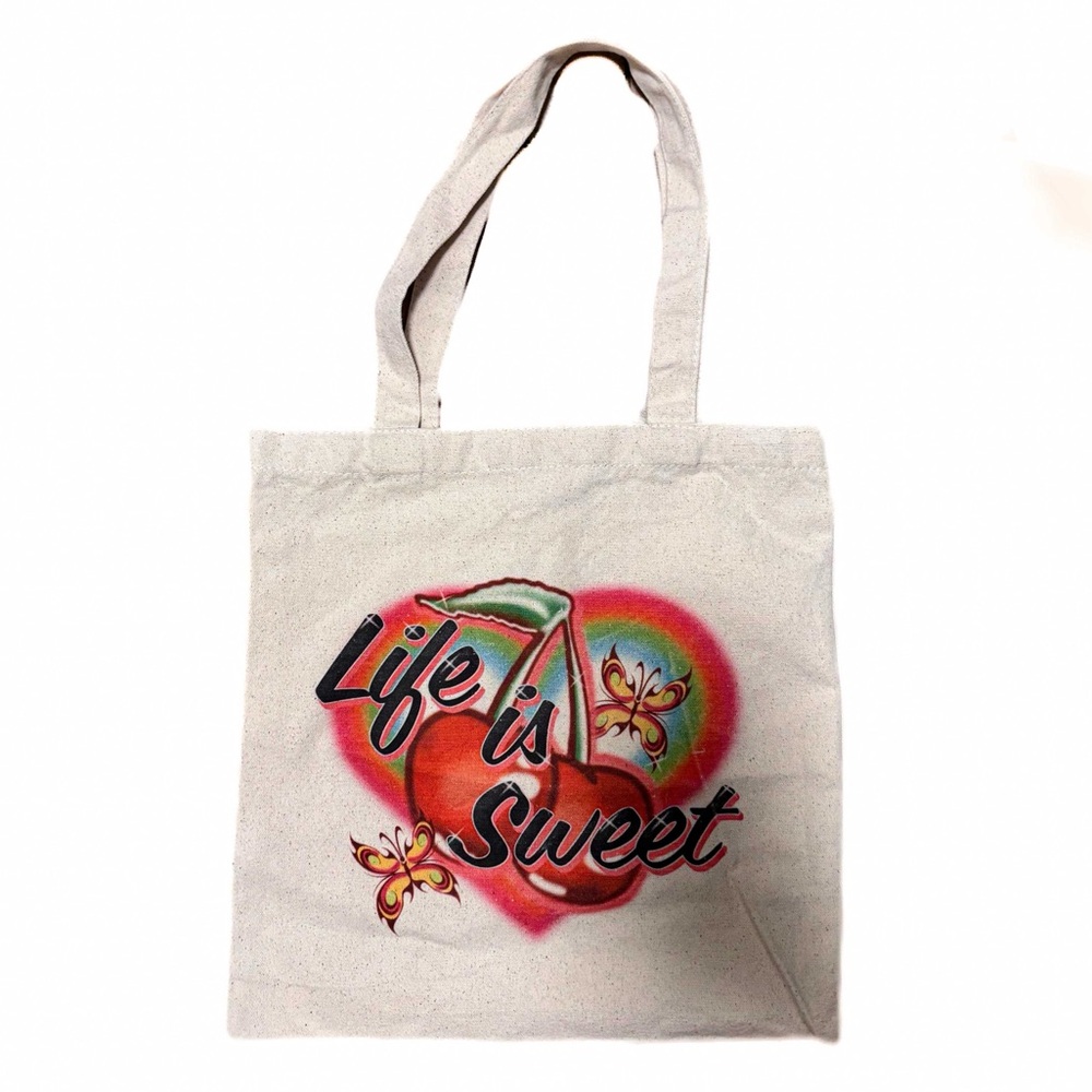 NEW - “Life Is Sweet" Graphic Print Cavas Tote Bag - Reusable